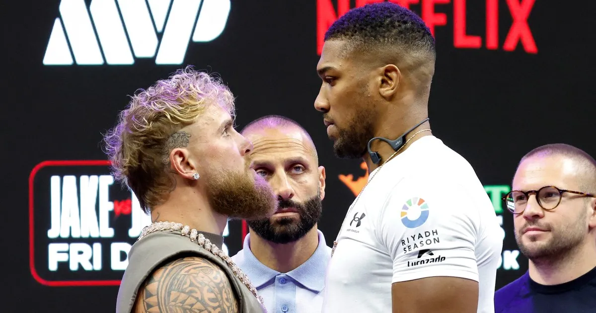 Jake Paul dwarfed by Anthony Joshua in heavyweight fight face-off | Boxing News