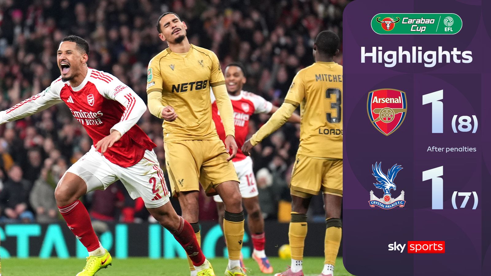 Last-gasp equaliser and DRAMATIC pen shootout! Arsenal beat Palace to reach semis